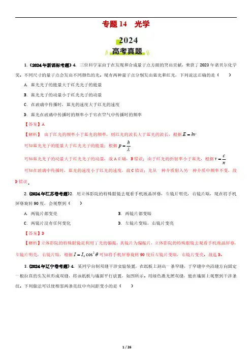 专题14  光学-2024物理高考真题及模考题分类汇编精编