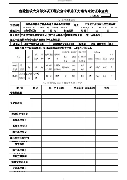 危险性较大分部分项工程安全专项施工方案专家论证审查表