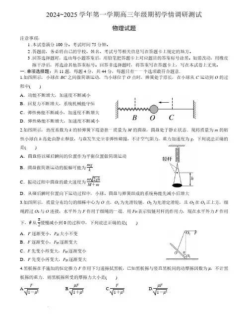 江苏高邮市部分高中2025届高三上学期开学测试物理试卷+答案