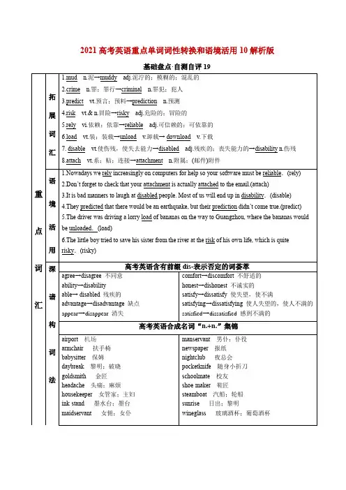 2021高考英语重点单词词性转换和语境活用10(解析版)