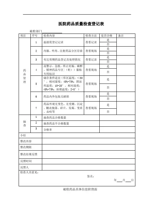 医院药品质量检查登记表