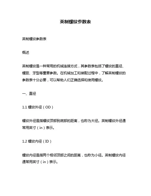 英制螺纹参数表