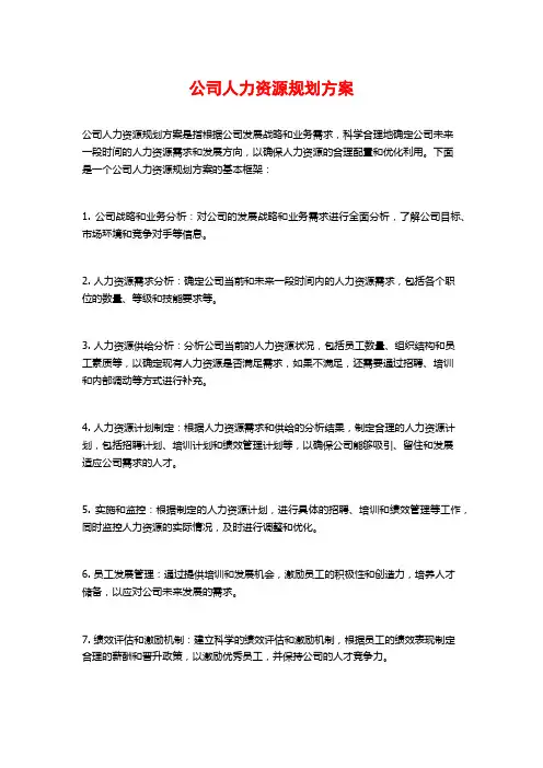 公司人力资源规划方案
