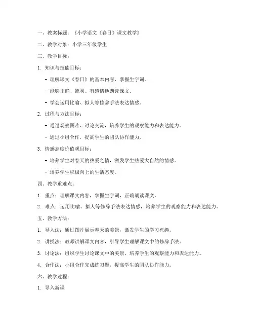 教师教案教法说明模板范文