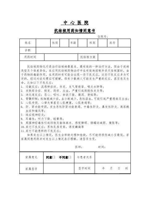 结核用药同意书