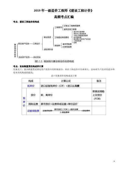 2019年一级造价工程师《建设工程计价》高频考点汇编