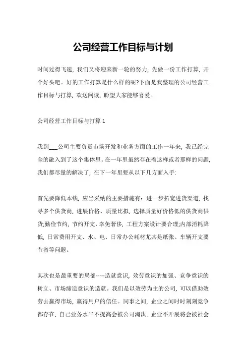 公司经营工作目标与计划