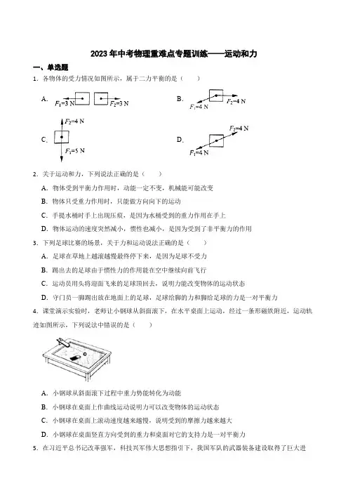 2023年中考物理重难点专题训练——运动和力