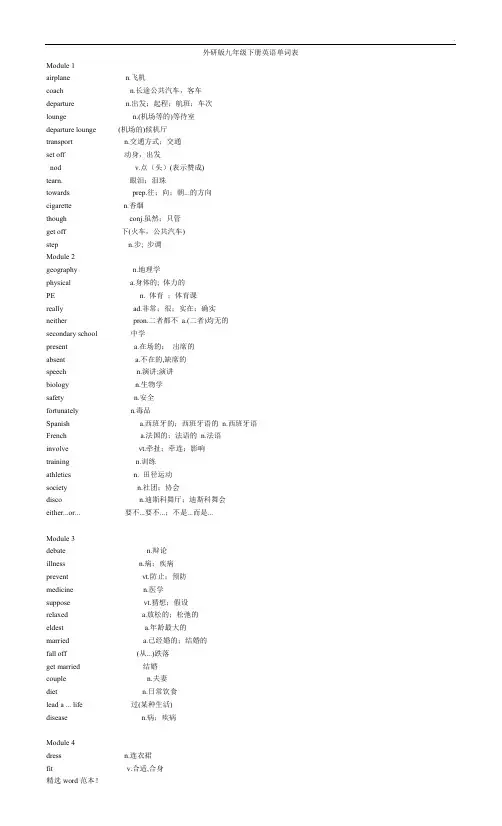 外研版九年级英语下册单词表(打印版)