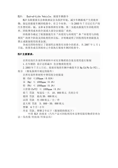 ELV标准