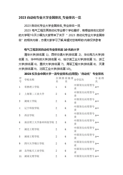 2023自动化专业大学全国排名_专业排名一览