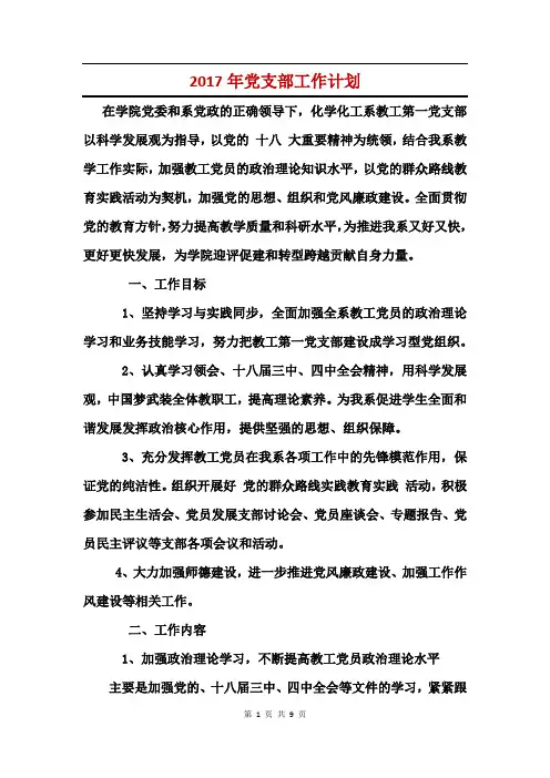 2017年党支部工作计划
