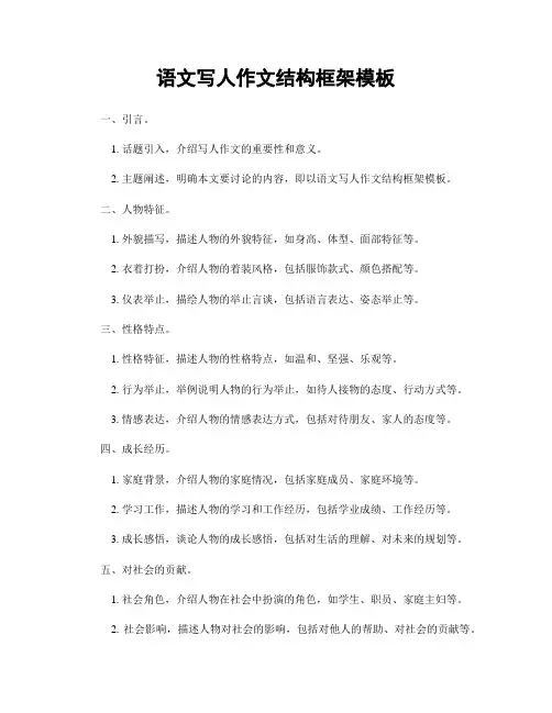语文写人作文结构框架模板