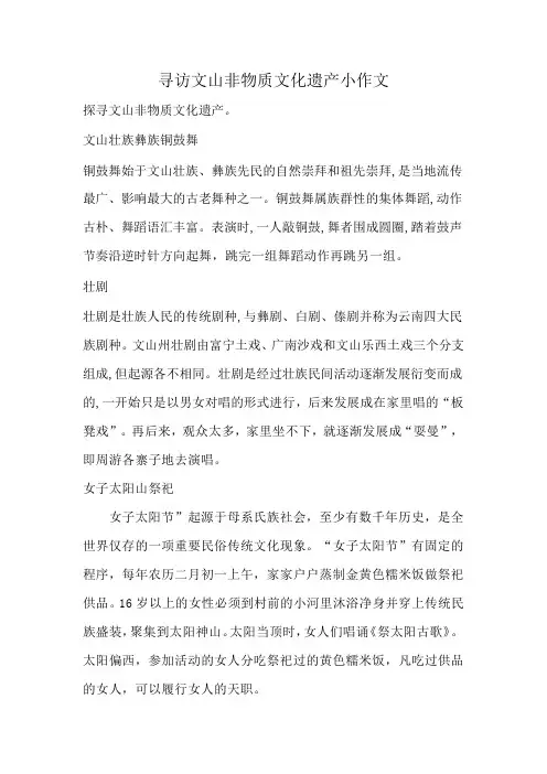 寻访文山非物质文化遗产小作文