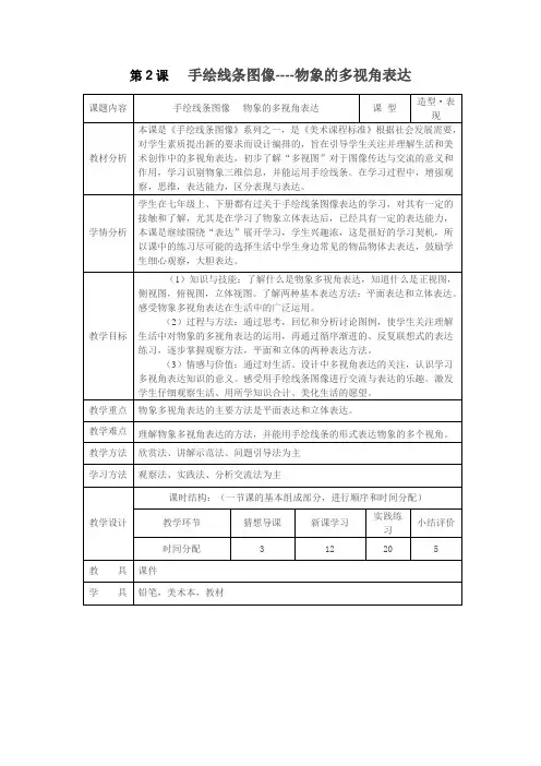 手绘线条图像——物象的多视角表达优秀教案
