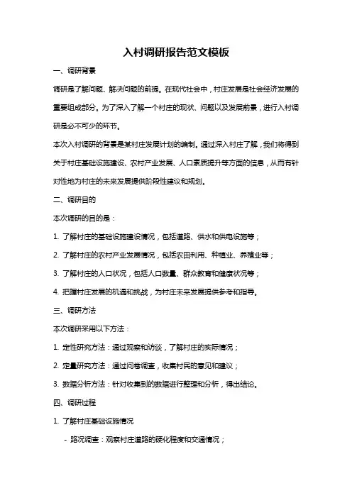 入村调研报告范文模板