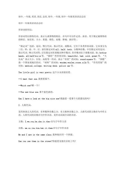 初中一年级英语语法总结