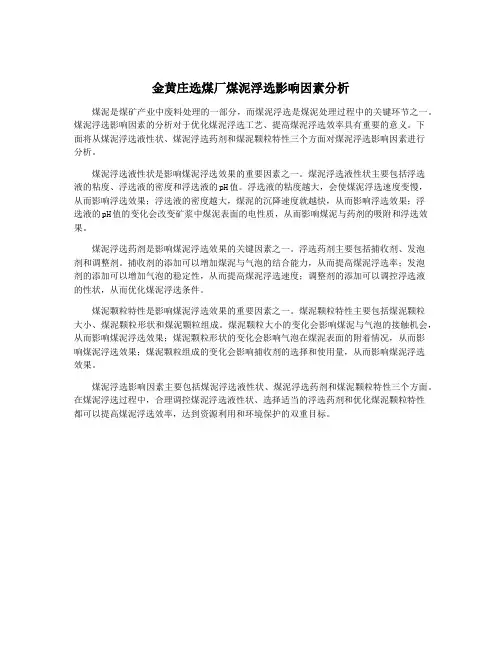 金黄庄选煤厂煤泥浮选影响因素分析