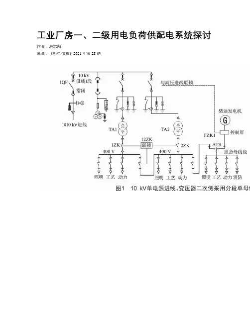 工业厂房一、二级用电负荷供配电系统探讨
