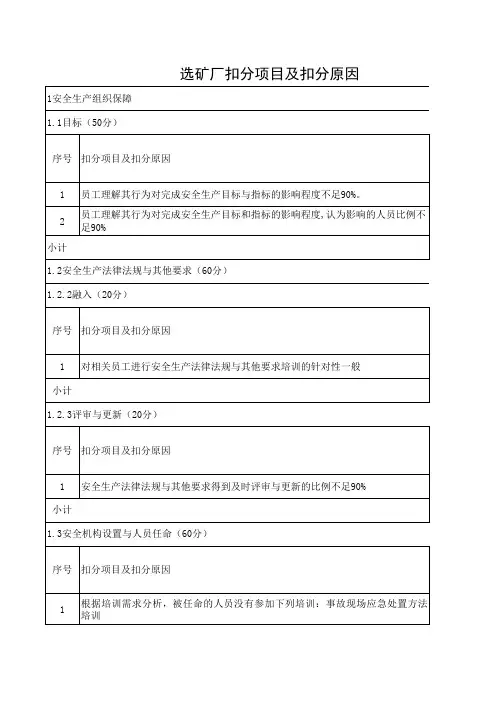 非煤选矿厂安全标准化评分表