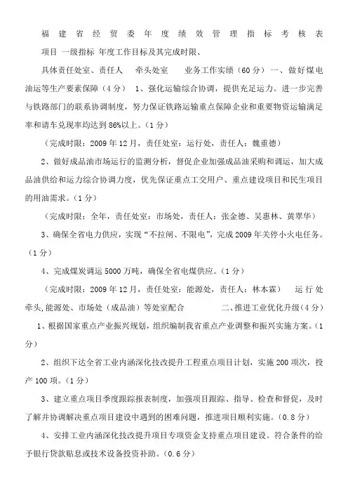 福建省经贸委年度绩效管理指标考核表