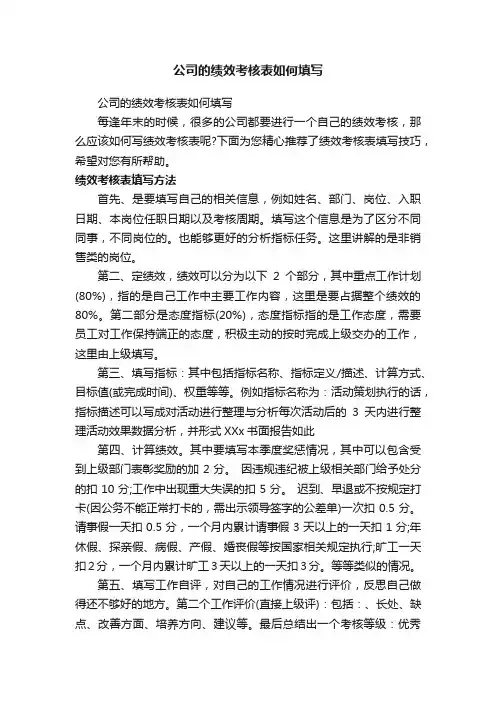 公司的绩效考核表如何填写