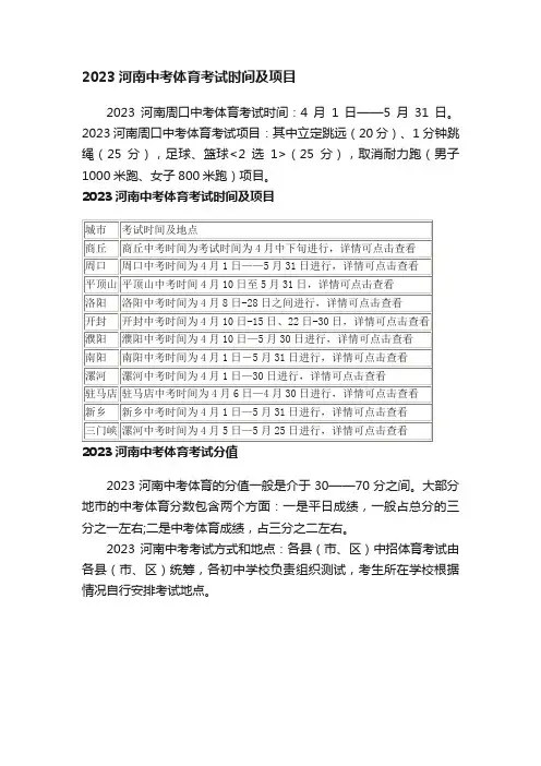 2023河南中考体育考试时间及项目