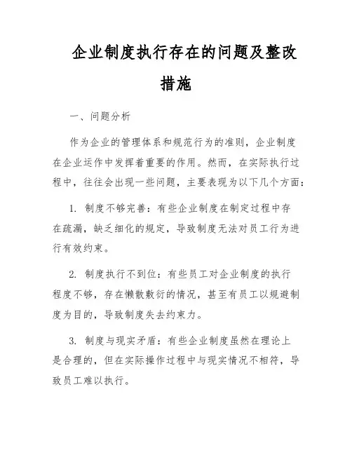 企业制度执行存在的问题及整改措施