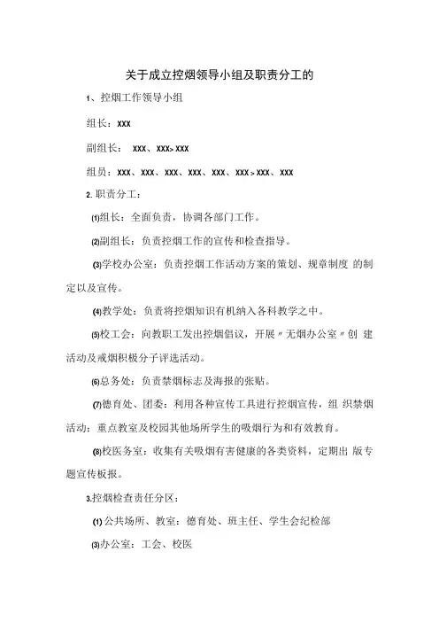 关于成立控烟领导小组及职责分工的(1)