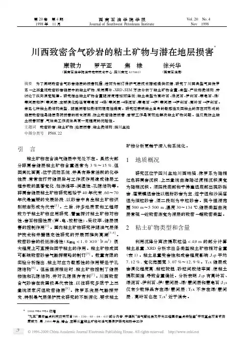 川西致密含气砂岩的粘土矿物与潜在地层损害