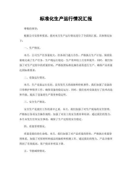 标准化生产运行情况汇报