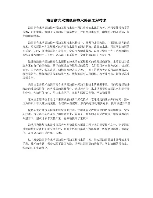 油田高含水期稳油控水采油工程技术