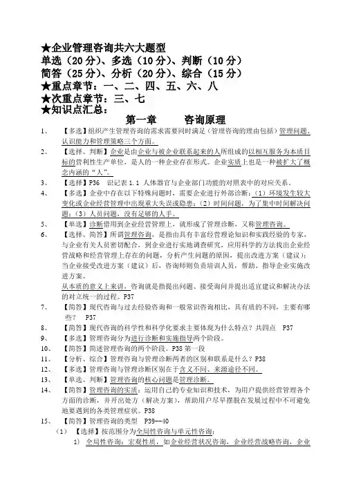 自考企业管理咨询知识点重点汇总