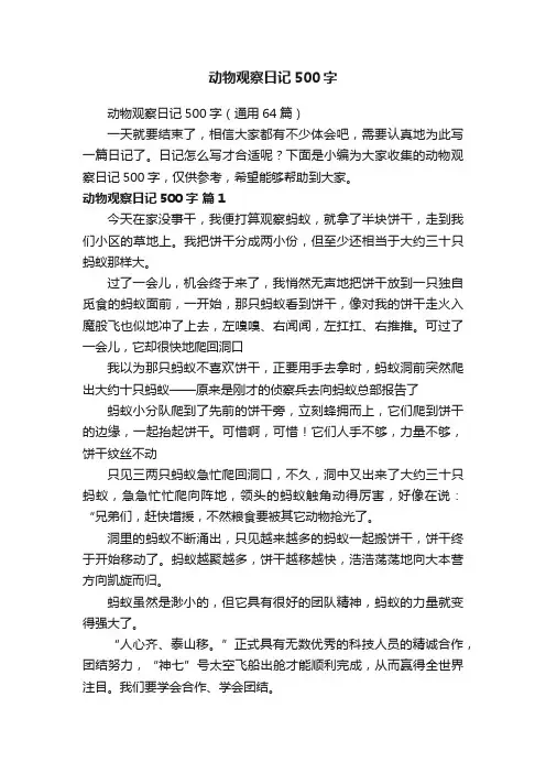 动物观察日记500字（通用64篇）
