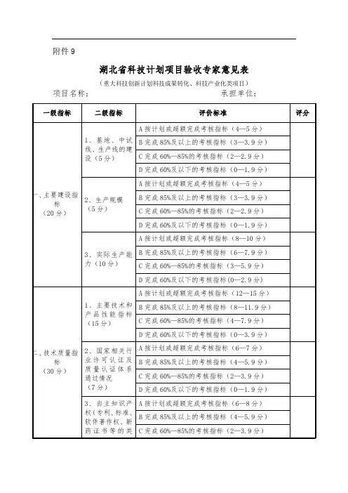 湖北省科技计划项目验收专家意见表