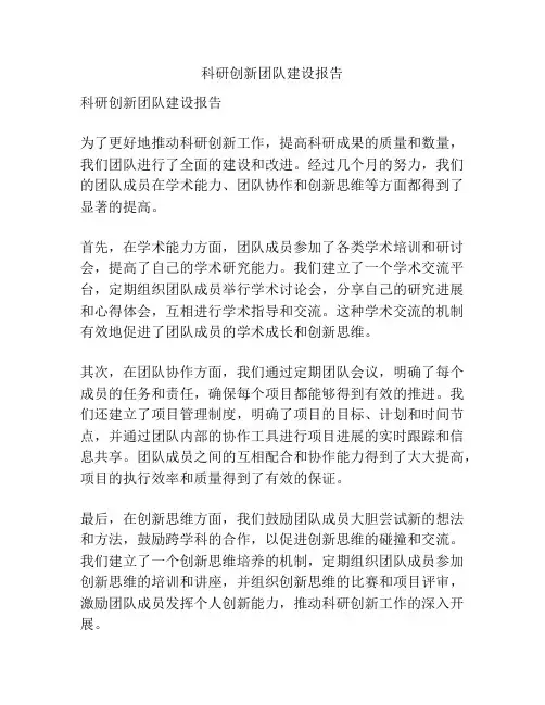 科研创新团队建设报告