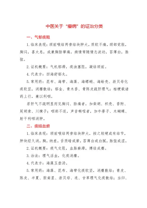 中医关于“瘿病”的证治分类