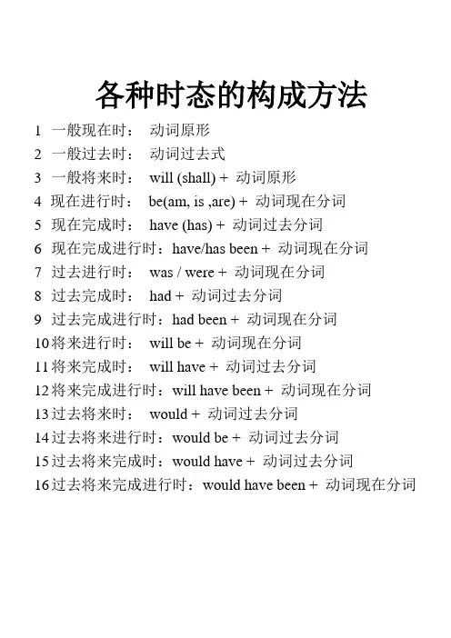 各种时态的构成方法