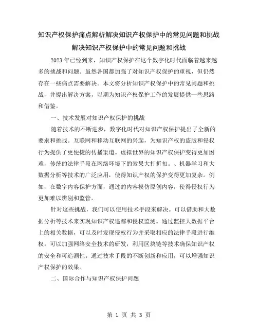 知识产权保护痛点解析解决知识产权保护中的常见问题和挑战