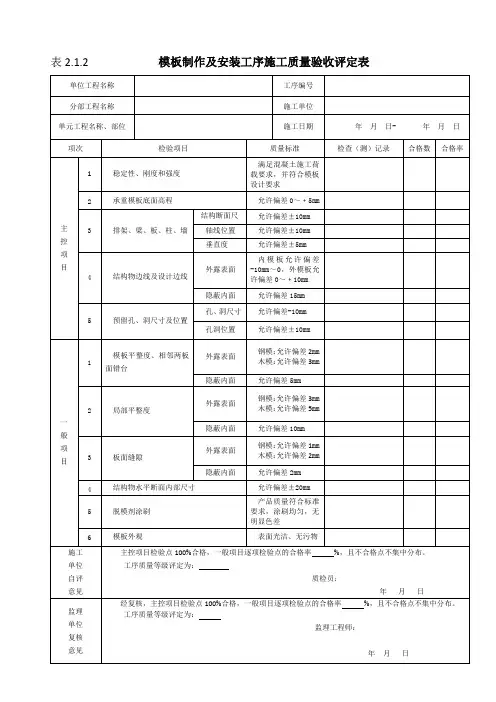水利水电工程混凝土路面质量评定表