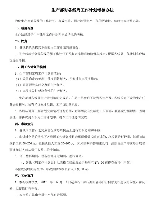 部门周工作计划绩效考核办法