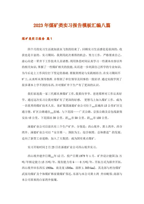 2023年煤矿类实习报告模板汇编八篇