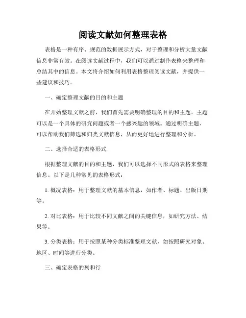 阅读文献如何整理表格