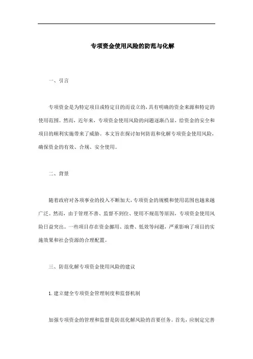 关于防范化解专项资金使用风险的建议