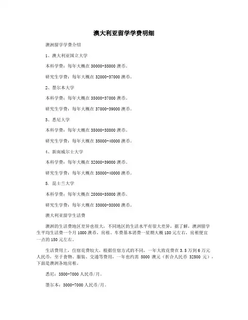 澳大利亚留学学费明细