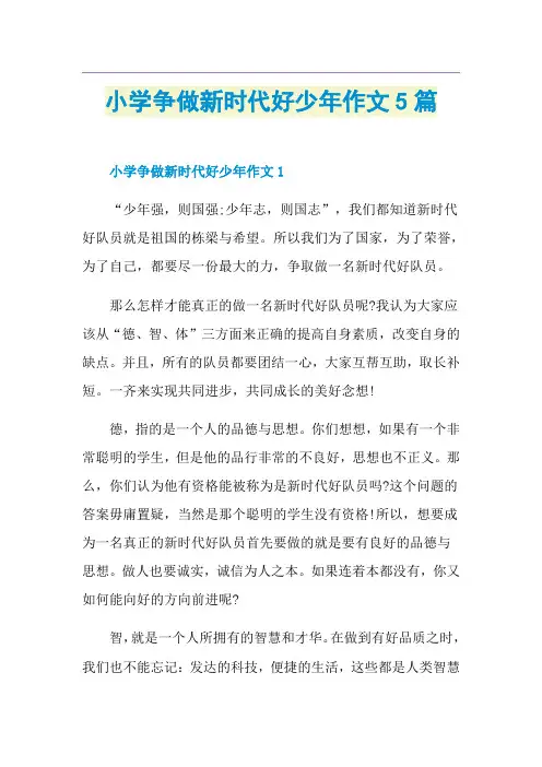 小学争做新时代好少年作文5篇