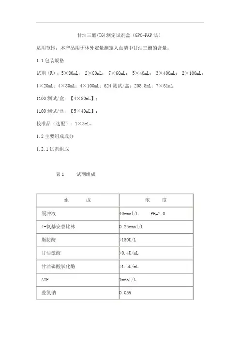 甘油三酯(TG)测定试剂盒(GPO-PAP法)产品技术要求lideman