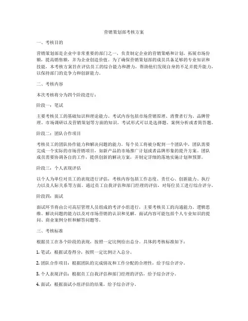营销策划部考核方案