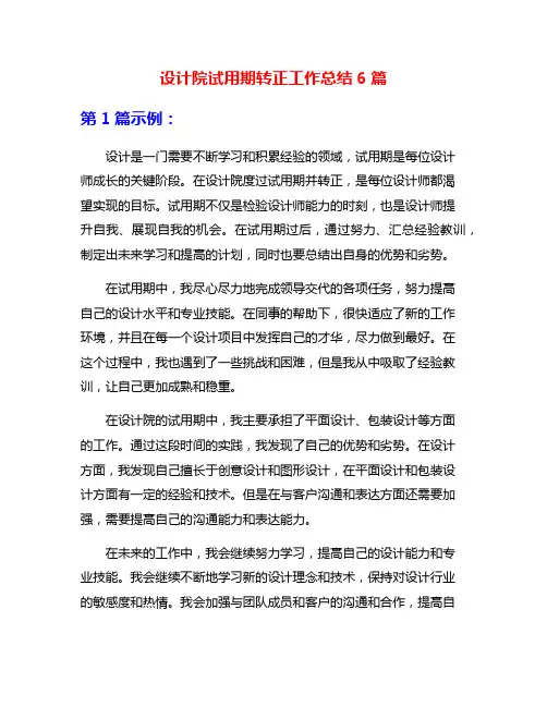 设计院试用期转正工作总结6篇