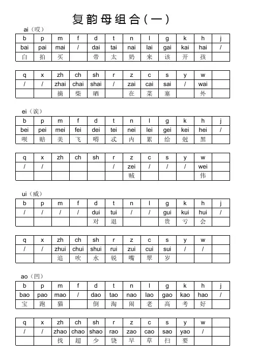 声母+复韵母组合表  A3打印版